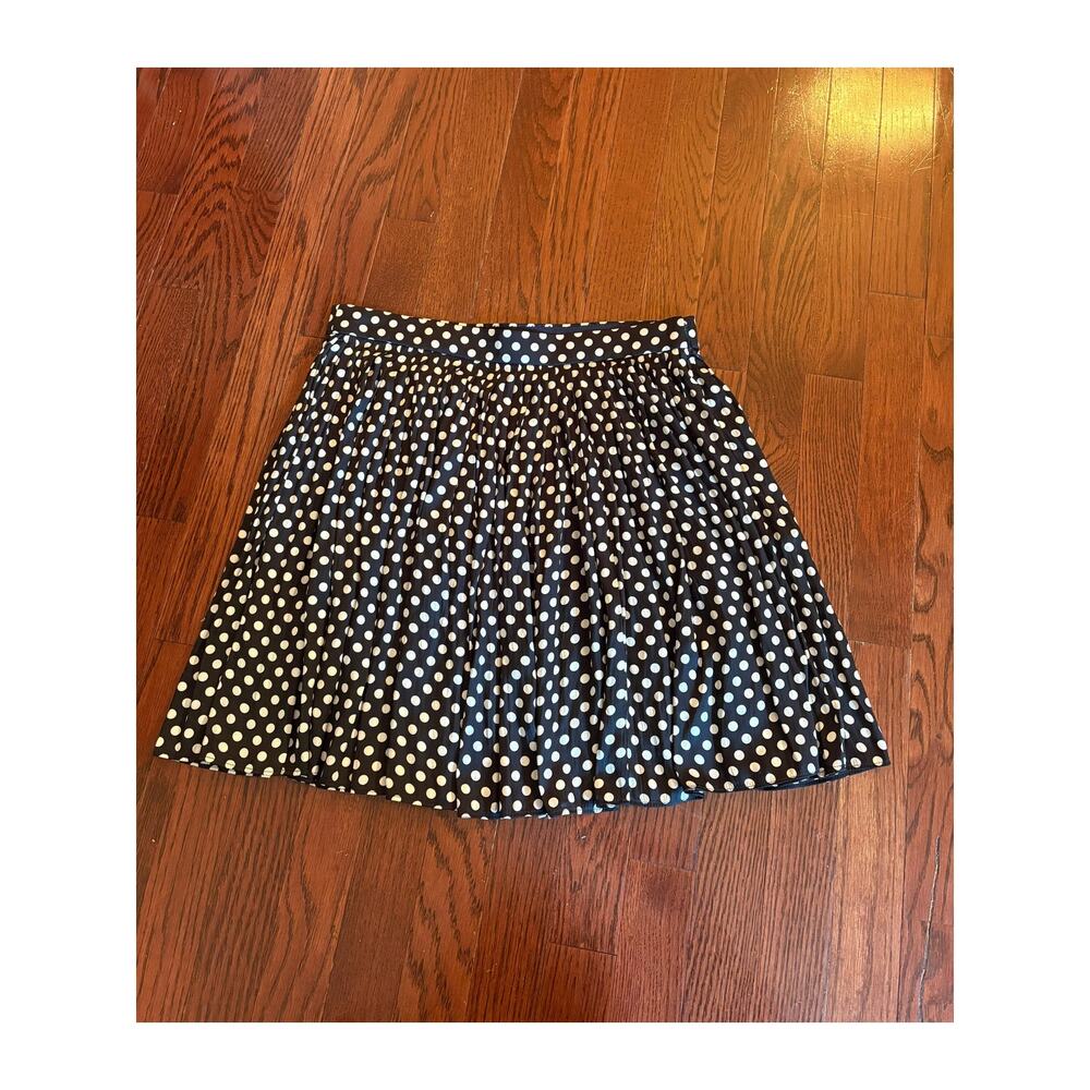 J. Crew Navy Blue White Polka Dot Pleated A-Line Skirt Size 6 - Picture 2 of 4